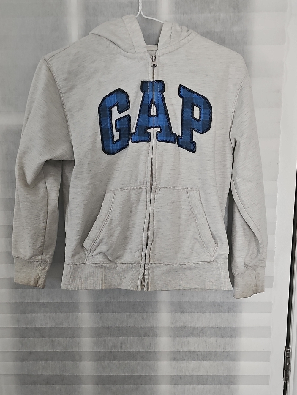 GAP Kids Light Gray Zip Hoodie with Blue Logo